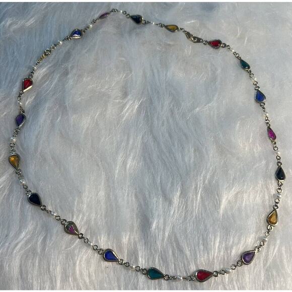 Unbranded Jewelry - -NECKLACE VTG Made In Korea Station Faux Seed Pearl&Glass Teardrop Jewels